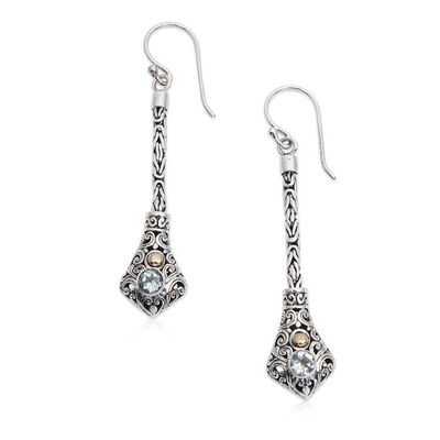 Alternate image for Folk Art-Themed Dangle Earrings with Faceted Blue Topaz Gems Balinese Serenity