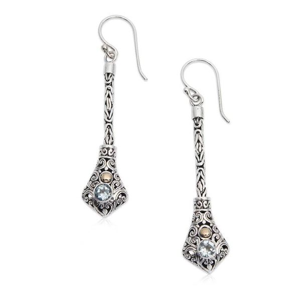Alternate image for Folk Art-Themed Dangle Earrings with Faceted Blue Topaz Gems Balinese Serenity