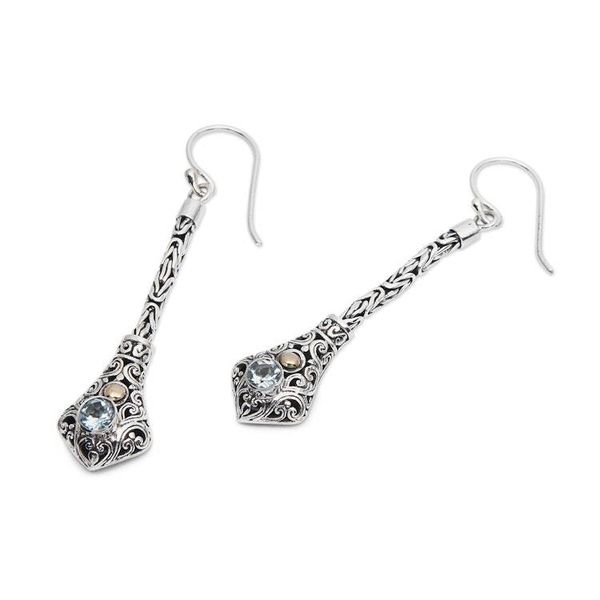 Alternate image for Folk Art-Themed Dangle Earrings with Faceted Blue Topaz Gems Balinese Serenity