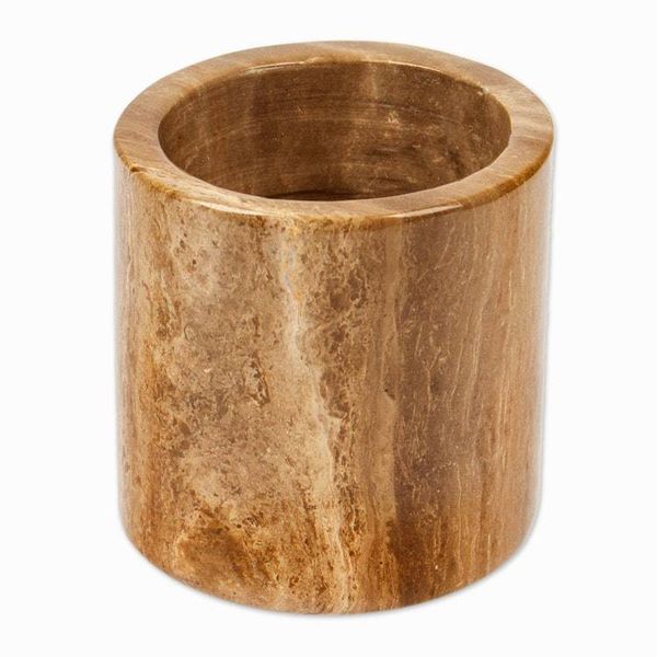 Alternate image for Minimalist-Inspired Hand-Carved Brown Marble Pencil Holder Professional Earth