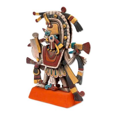 Alternate image for Signed Artisan Crafted Aztec Ceramic Sculpture from Mexico Aztec God of Dawn