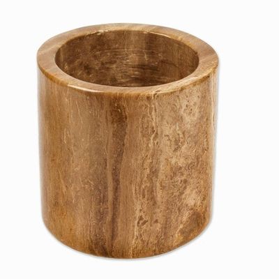 Alternate image for Minimalist-Inspired Hand-Carved Brown Marble Pencil Holder Professional Earth