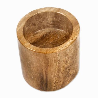 Alternate image for Minimalist-Inspired Hand-Carved Brown Marble Pencil Holder Professional Earth
