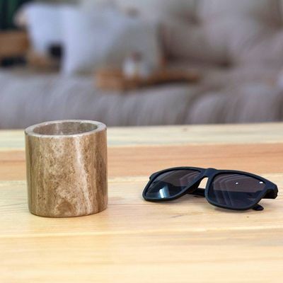 Alternate image for Minimalist-Inspired Hand-Carved Brown Marble Pencil Holder Professional Earth