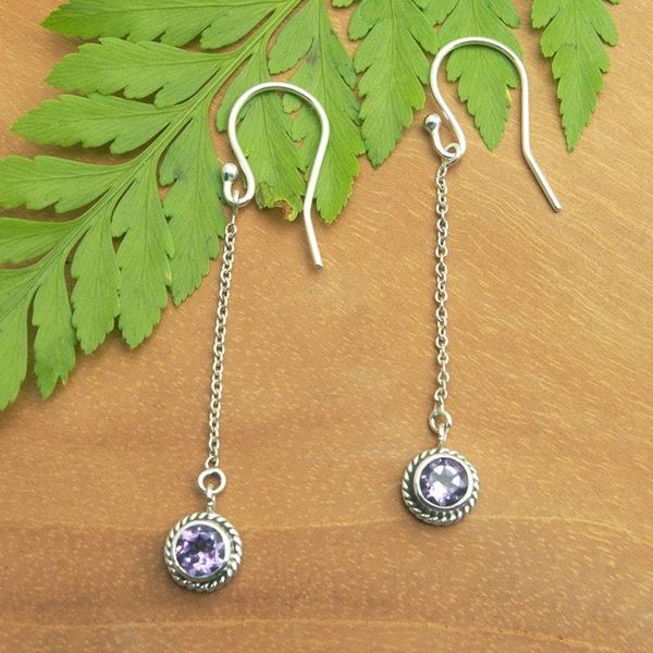 Alternate image for Sterling Silver Dangle Earrings with Round Amethyst Jewels Wise Girl
