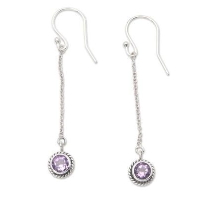 Alternate image for Sterling Silver Dangle Earrings with Round Amethyst Jewels Wise Girl