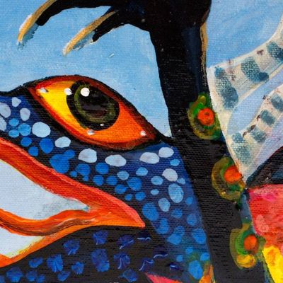 Alternate image for Surrealist Mexican Alebrije Style Acrylic Dragon Painting Blue Alebrije