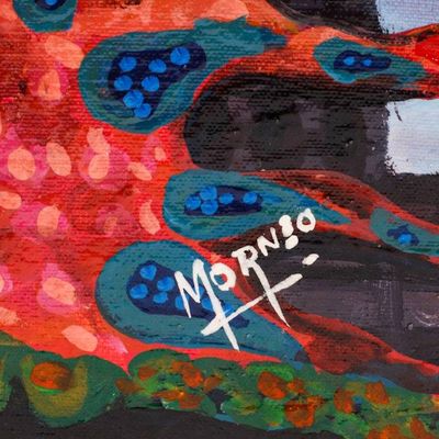 Alternate image for Surrealist Mexican Alebrije Style Acrylic Dragon Painting Blue Alebrije