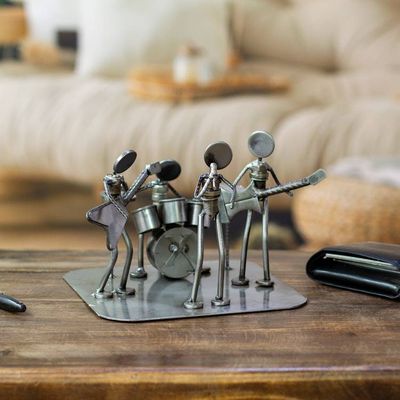 Primary image for Rustic Recycled Metal Rock Musicians Sculpture from Mexico Rock and Roll Band