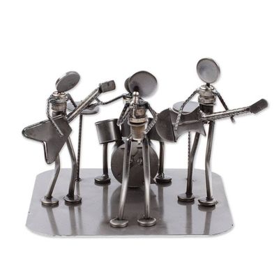 Alternate image for Rustic Recycled Metal Rock Musicians Sculpture from Mexico Rock and Roll Band