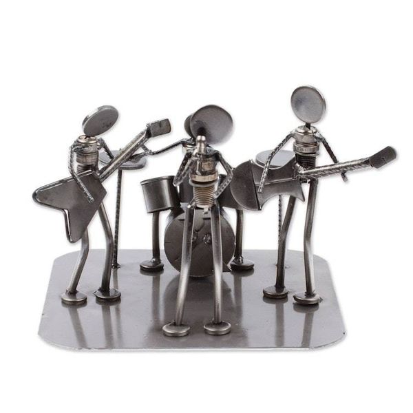 Alternate image for Rustic Recycled Metal Rock Musicians Sculpture from Mexico Rock and Roll Band