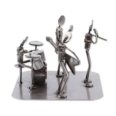 Alternate image for Rustic Recycled Metal Rock Musicians Sculpture from Mexico Rock and Roll Band
