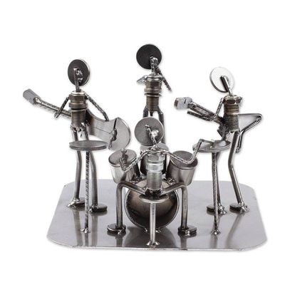 Alternate image for Rustic Recycled Metal Rock Musicians Sculpture from Mexico Rock and Roll Band