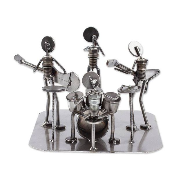 Alternate image for Rustic Recycled Metal Rock Musicians Sculpture from Mexico Rock and Roll Band