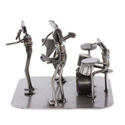 Alternate image for Rustic Recycled Metal Rock Musicians Sculpture from Mexico Rock and Roll Band