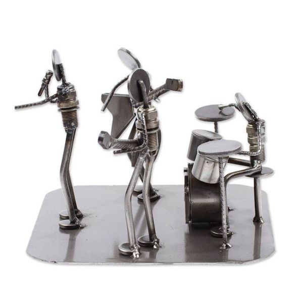 Alternate image for Rustic Recycled Metal Rock Musicians Sculpture from Mexico Rock and Roll Band
