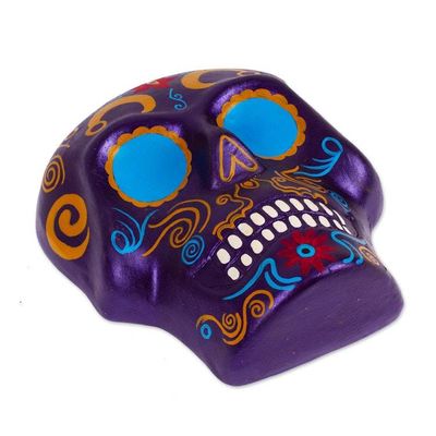 Alternate image for Purple Floral Painted Day of the Dead Ceramic Skull Wall Art Face of the Mythic Underworld