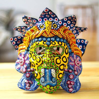 Primary image for Handcrafted Signed Papier Mache Mexican Plumed Serpent Mask Kukulkan in Colors