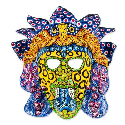 Alternate image for Handcrafted Signed Papier Mache Mexican Plumed Serpent Mask Kukulkan in Colors