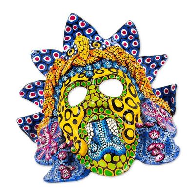 Alternate image for Handcrafted Signed Papier Mache Mexican Plumed Serpent Mask Kukulkan in Colors