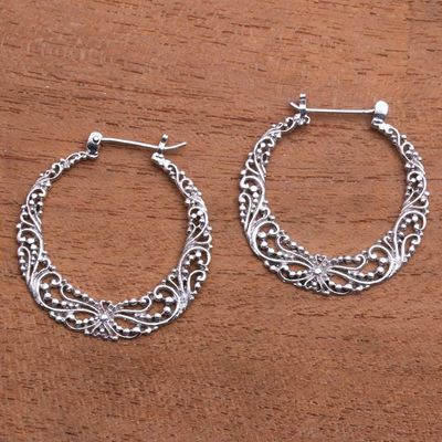 Primary image for 925 Sterling Silver Hoop Earrings with Wire and Dot Motifs Balinese River