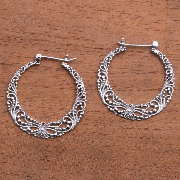 Alternate image for 925 Sterling Silver Hoop Earrings with Wire and Dot Motifs Balinese River
