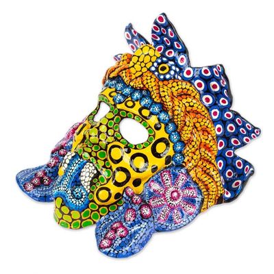 Alternate image for Handcrafted Signed Papier Mache Mexican Plumed Serpent Mask Kukulkan in Colors