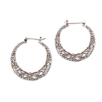 Alternate image for 925 Sterling Silver Hoop Earrings with Wire and Dot Motifs Balinese River