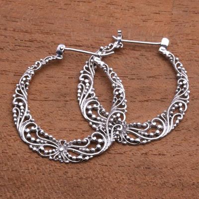 Alternate image for 925 Sterling Silver Hoop Earrings with Wire and Dot Motifs Balinese River
