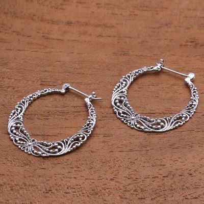 Alternate image for 925 Sterling Silver Hoop Earrings with Wire and Dot Motifs Balinese River