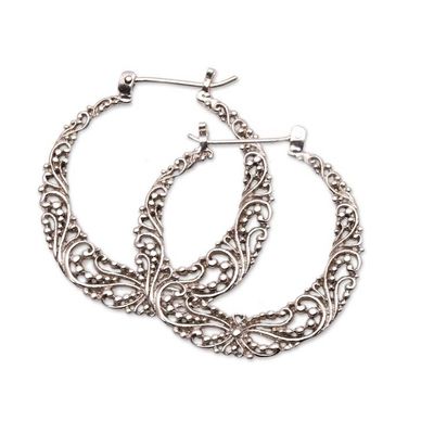 Alternate image for 925 Sterling Silver Hoop Earrings with Wire and Dot Motifs Balinese River