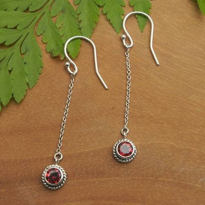 Primary image for Sterling Silver Dangle Earrings with Round Garnet Gemstones Perseverant Girl