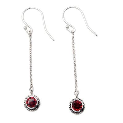 Alternate image for Sterling Silver Dangle Earrings with Round Garnet Gemstones Perseverant Girl