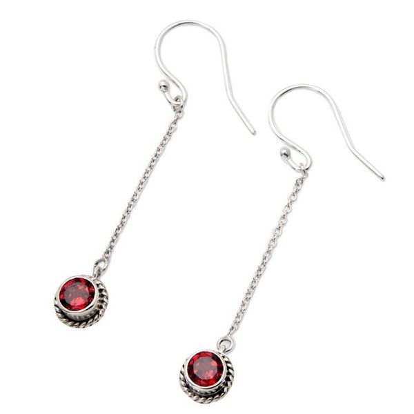 Alternate image for Sterling Silver Dangle Earrings with Round Garnet Gemstones Perseverant Girl