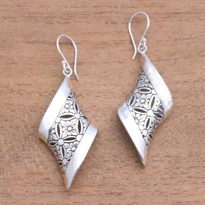 Alternate image for Curved Floral Sterling Silver Dangle Earrings from Bali Curved Bliss