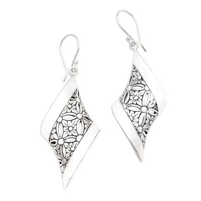 Alternate image for Curved Floral Sterling Silver Dangle Earrings from Bali Curved Bliss