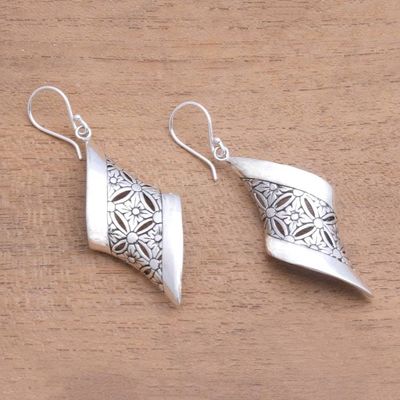 Alternate image for Curved Floral Sterling Silver Dangle Earrings from Bali Curved Bliss