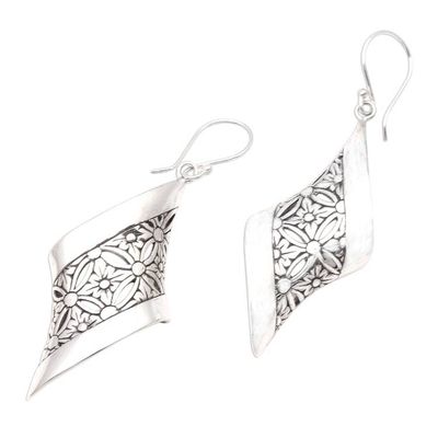 Alternate image for Curved Floral Sterling Silver Dangle Earrings from Bali Curved Bliss