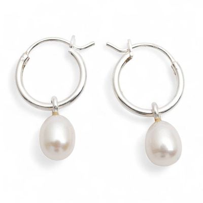 Alternate image for Polished Silver Cultured Pearl Hoop Earrings from Bali Enchanting Luminosity