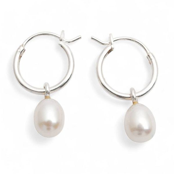 Alternate image for Polished Silver Cultured Pearl Hoop Earrings from Bali Enchanting Luminosity