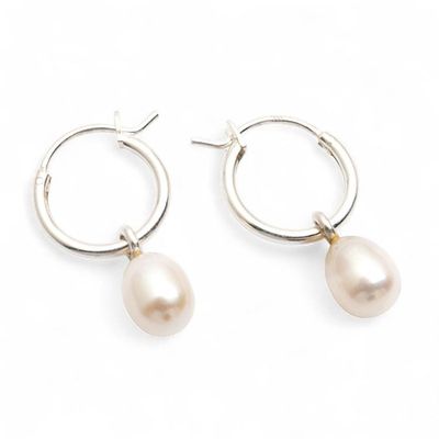 Alternate image for 18k Gold-Plated Hoop Earrings with White Cultured Pearls Charming Luminosity