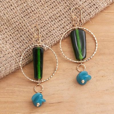 Primary image for Bottle Green and Blue Beaded Gold Plated Earrings Java Forest Trek