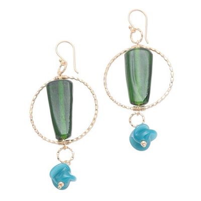 Alternate image for Bottle Green and Blue Beaded Gold Plated Earrings Java Forest Trek