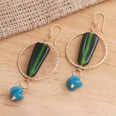 Alternate image for Bottle Green and Blue Beaded Gold Plated Earrings Java Forest Trek