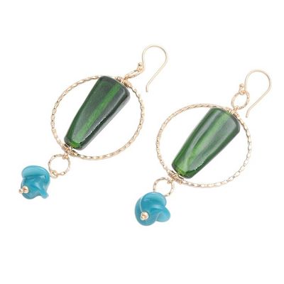Alternate image for Bottle Green and Blue Beaded Gold Plated Earrings Java Forest Trek