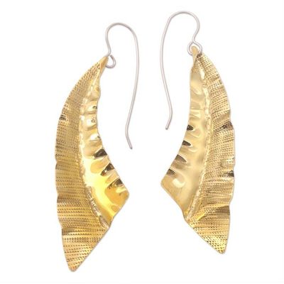 Alternate image for Balinese Brass Dangle Earrings with Leaf Motif Soul Sister
