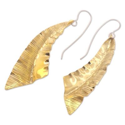 Alternate image for Balinese Brass Dangle Earrings with Leaf Motif Soul Sister