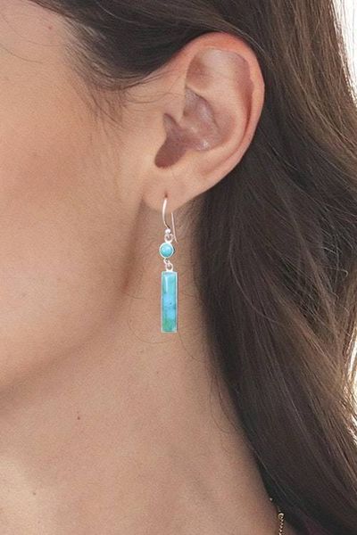 Alternate image for Modern Reconstituted Turquoise Silver Bar Dangle Earrings Marvelous Magic
