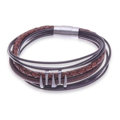 Alternate image for Handmade Braided Leather Pendant Bracelet Fanged in Brown
