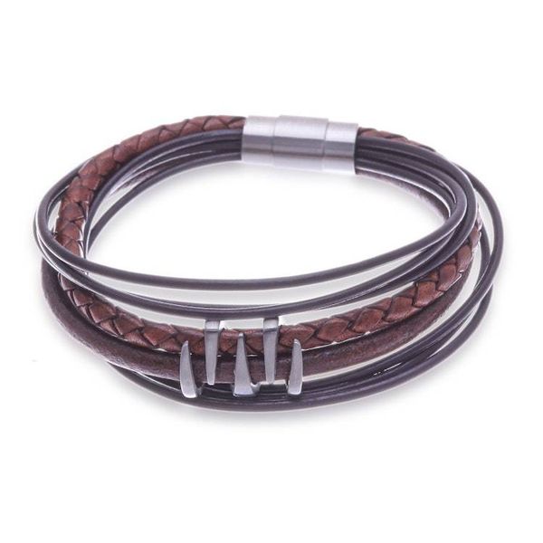 Alternate image for Handmade Braided Leather Pendant Bracelet Fanged in Brown